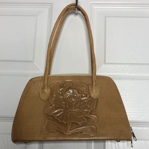 Mexico Tan Rose Floral Etched Small Purse Super Cute